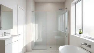 Shower doors uk elegantly displayed in a bright, modern bathroom.