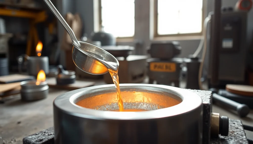 Was ist 1 KG Zinn wert: Schmelzendes Zinn wird detailreich in eine Form gegossen.