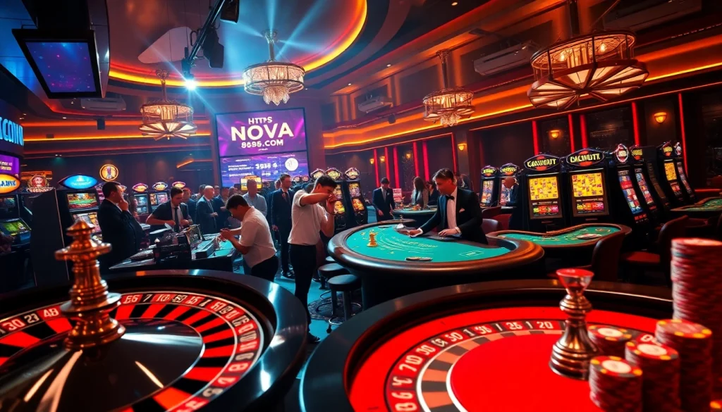 Exciting online gambling scene featuring roulette, blackjack, and slot machines at https://nova8886.com/.