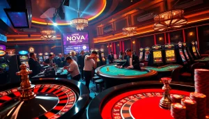 Exciting online gambling scene featuring roulette, blackjack, and slot machines at https://nova8886.com/.