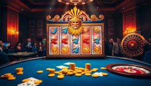 Spin the slot Zeus machine for thrilling wins at this vibrant casino scene.
