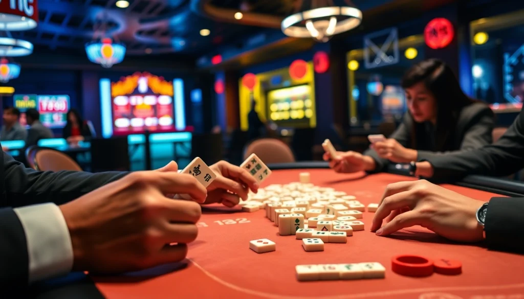 Menampilkan mahjong ways 2 dengan pemain berinteraksi. Tile berwarna-warni menghidupkan suasana permainan.