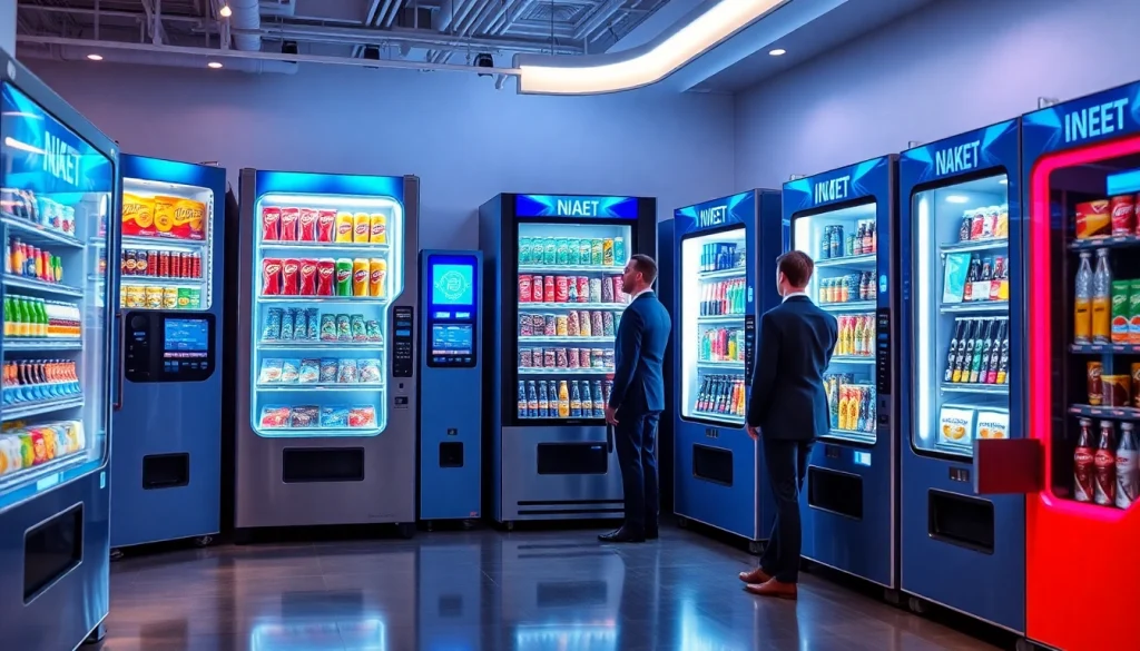 Showcase of the best vending machines with high-tech features in a modern showroom