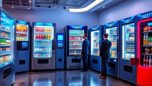 Showcase of the best vending machines with high-tech features in a modern showroom