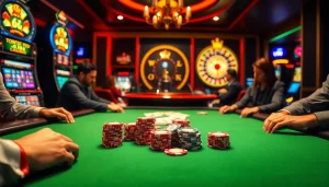 Play poker at uu88's luxurious casino table with high-stakes chips and vibrant ambiance.
