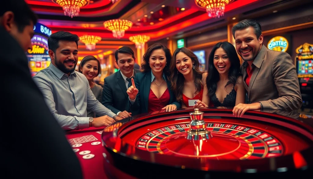 Người chơi tham gia ăn mừng chiến thắng của họ tại bàn roulette, thể hiện sự hứng khởi của https://luck8.net.