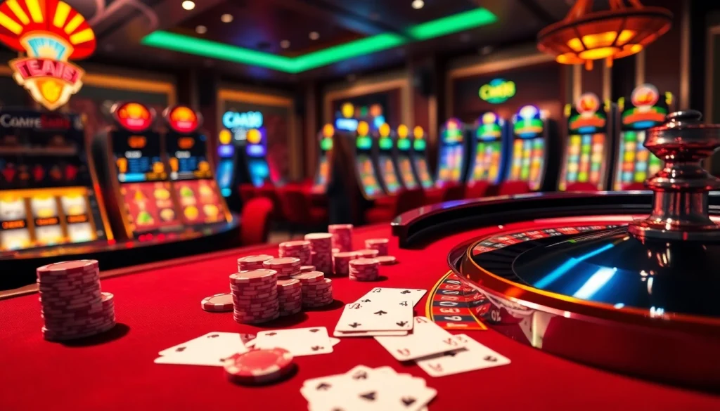 Engage with thrilling casino action featuring CM88 poker chips and cards at a luxurious table.