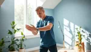 Physiotherapie Stuttgart: Physiotherapist demonstrating stretching techniques in a serene therapy room.