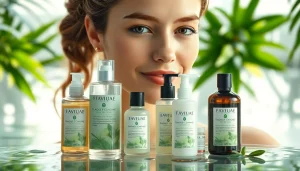 Naudojant ekologiska kosmetika, eksponuojama natūralios kosmetikos linija gražioje aplinkoje.