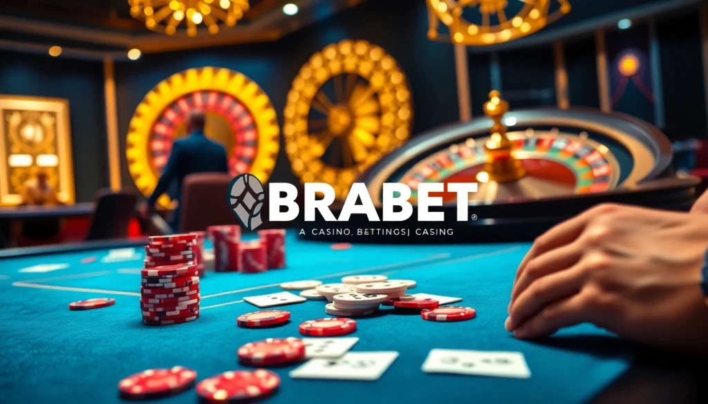 BRABET online gambling scene highlighting poker action and luxury casino details.