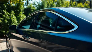 Discover the best window tint Chattanooga TN on a sleek vehicle in a picturesque driveway.