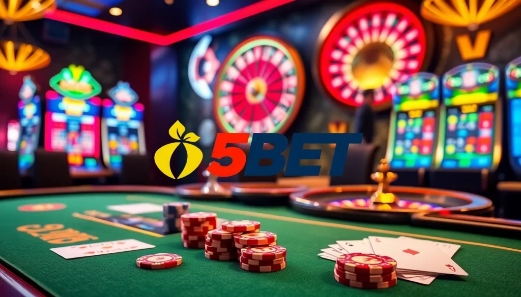 Engaging scene of poker at https://i5bet.it.com/ showcasing vibrant cards and chips in a luxurious casino.