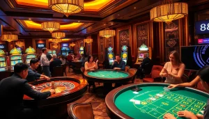 Experience the thrill of gaming at 88i with vibrant casino tables and lively players enjoying the excitement.