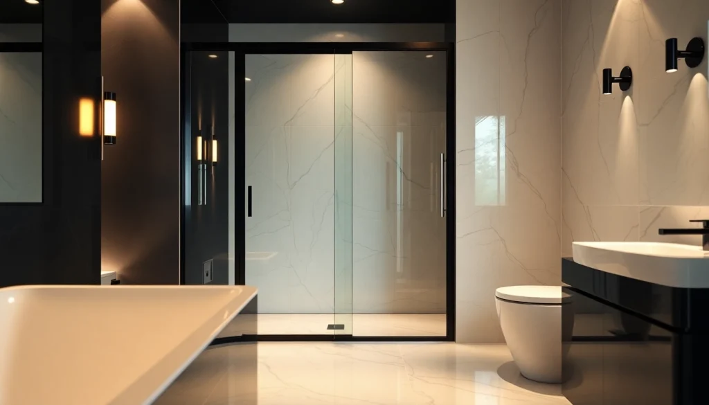 Stylish black shower sliding door enhancing a modern bathroom's elegance and aesthetic.