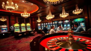 Gamble confidently at RR88's luxurious casino with vibrant roulette and poker tables.