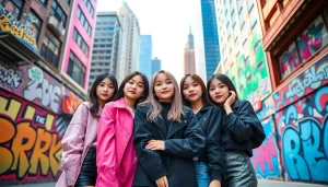 BLACKPINK members showcasing their unique styles in a vibrant urban setting.