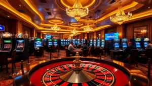 Experience high-stakes action with Vaoluoi tv at a luxurious casino setting, featuring roulette and poker tables.