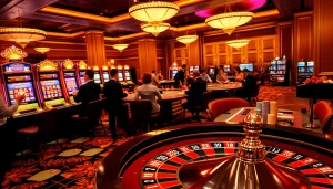 Feel the thrill of gambling at https://xx88.contractors/ with an exciting casino scene featuring roulette tables and slot machines.