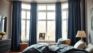 Verduisterende gordijnen in een prachtig ingerichte slaapkamer, die een ontspannen sfeer creëert.