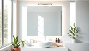 Illuminate your space with a bathroom mirror with LED light reflecting modern elegance.