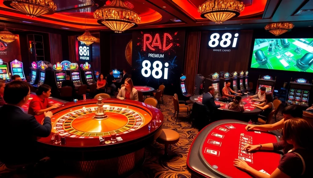 Players enjoying poker at 88i's luxurious casino, capturing excitement in the air.