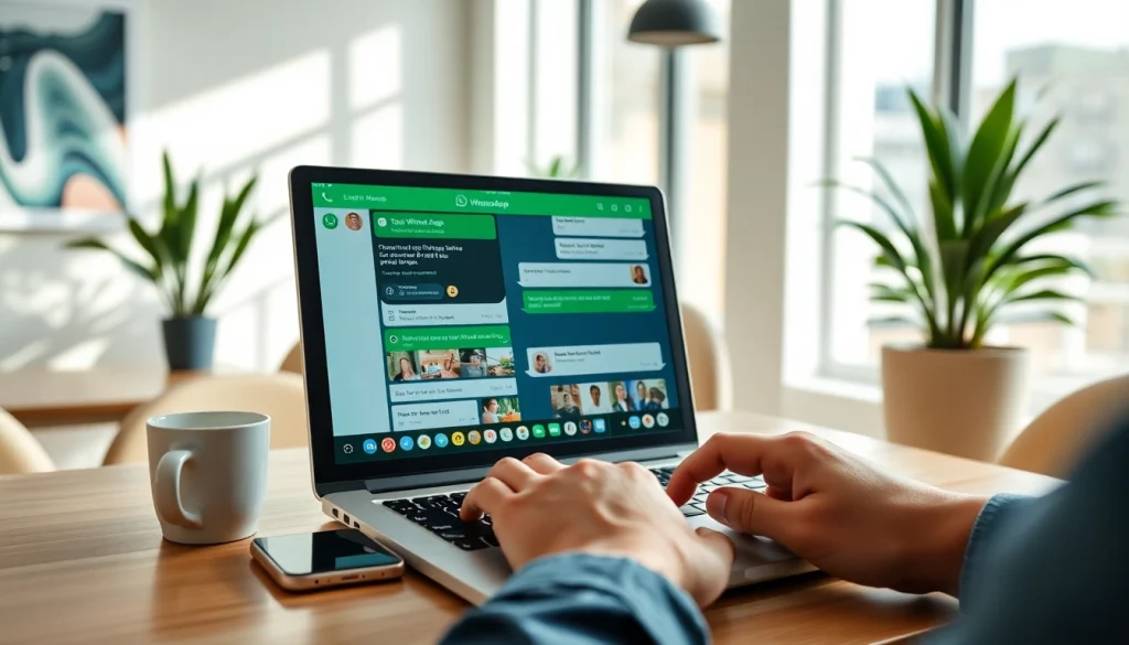 在笔记本电脑上使用 WhatsApp网页版，体验无缝消息传递，展示语音消息与聊天。