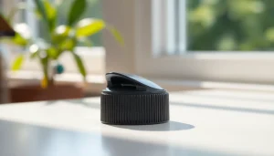 Showcasing a plastic flip top cap with a sleek design, ideal for packaging solutions.