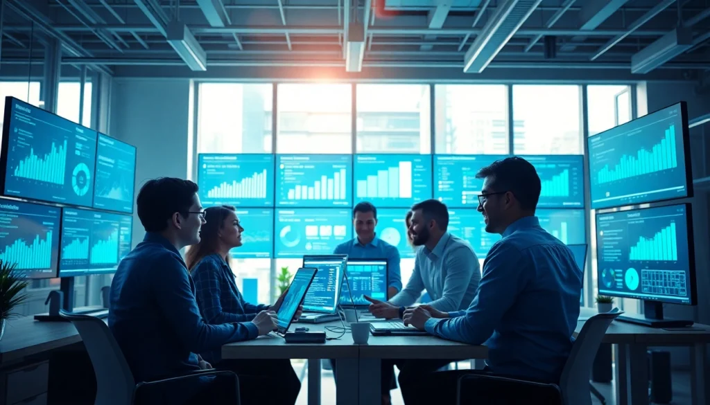 GEO Agentur team working together on digital marketing strategies in a modern office.