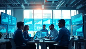 GEO Agentur team working together on digital marketing strategies in a modern office.