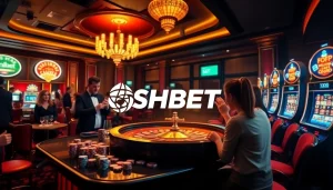 Experience the thrill of SHBET with players at a vibrant casino table.