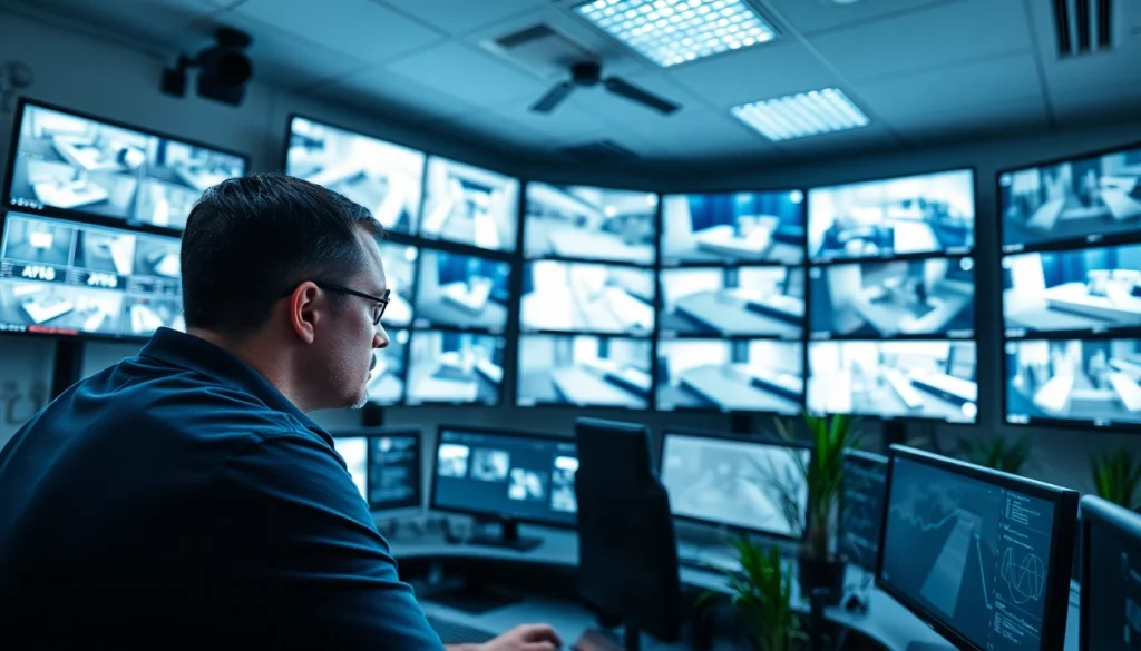 Visualize video analytics for CCTV through a professional control room monitoring surveillance feeds.