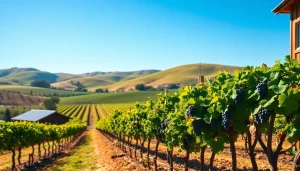 Explore Clarksburg, CA's picturesque vineyards and rustic farmhouse under warm sunlight.
