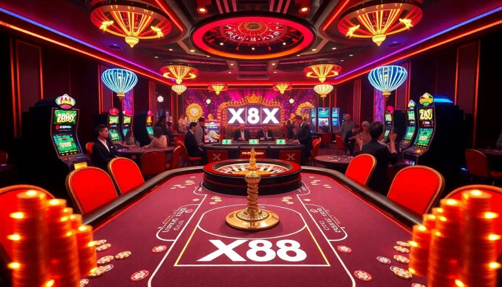 Experience the thrill of XX 88 at a luxurious casino table with vibrant games and players.
