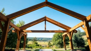 Crafting timber frame solutions in a beautiful pavilion showcasing expert woodwork and natural surroundings.