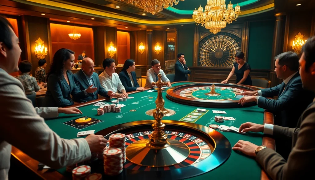 Experience the thrill of 555 win at a luxury casino with exciting poker action and vibrant chip stacks.