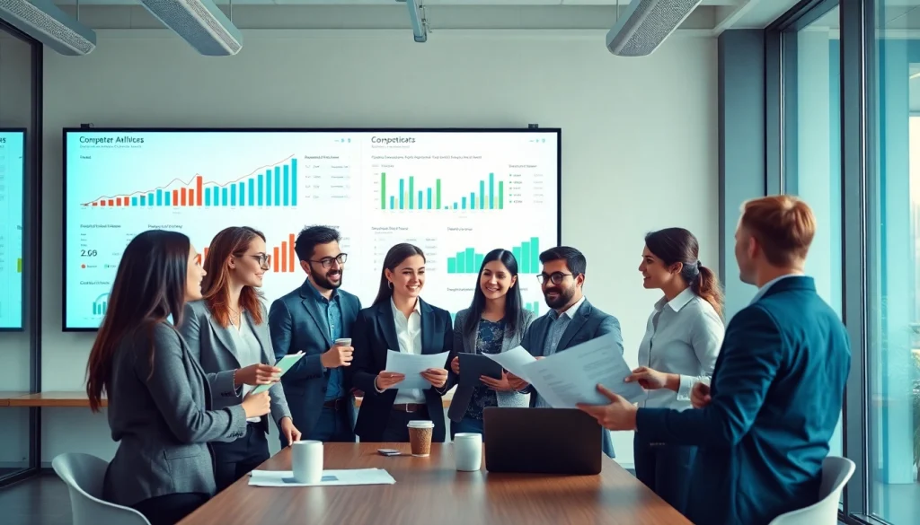 Learn how to Find competitor customer list with business professionals analyzing data in an office.