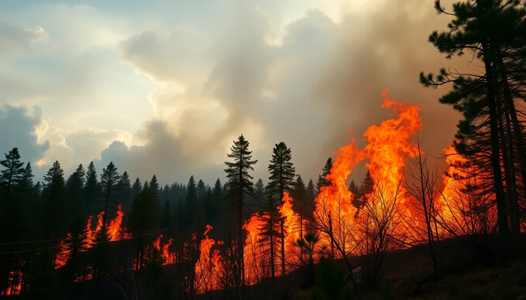 Documenting wildfire events depicting intense flames engulfing forest areas, raising awareness.