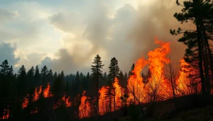 Documenting wildfire events depicting intense flames engulfing forest areas, raising awareness.