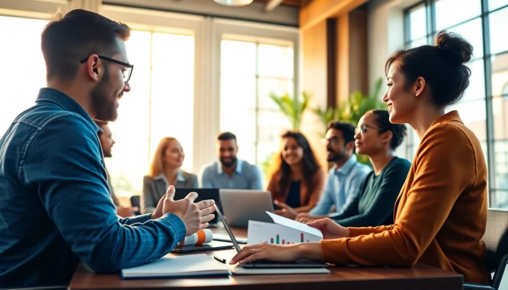 Teams discussing digital marketing strategies at https://www.pnmmedia.com in a modern office.