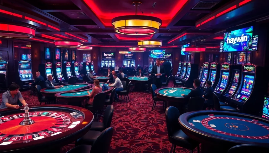 Players enjoying a thrilling casino experience at hay.win with vibrant tables and engaging games.