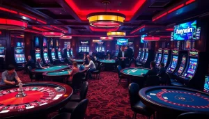 Players enjoying a thrilling casino experience at hay.win with vibrant tables and engaging games.