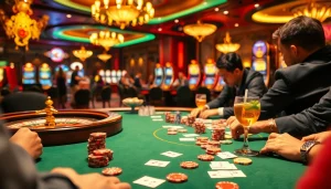 Nohu-themed scene showcasing casino action with poker chips and roulette excitement.