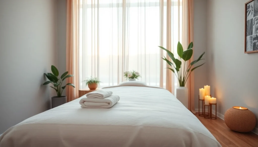 Relaxing massage therapy room setting for 출장마사지 services with soothing ambiance and professional decor.