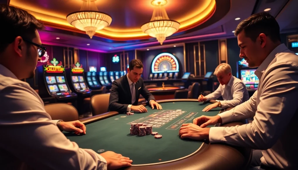 Players enjoying an engaging poker game at Haywin casino, showcasing excitement and professional gambling.