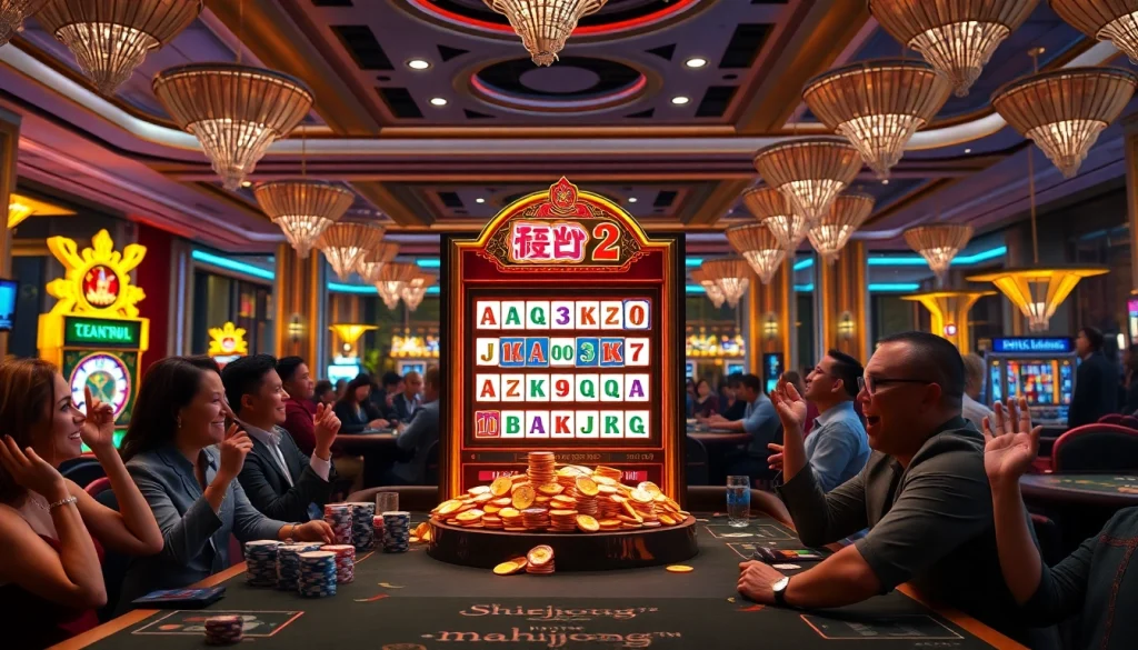 Players enjoying Mahjong Ways 2 slot experience in a lively casino atmosphere