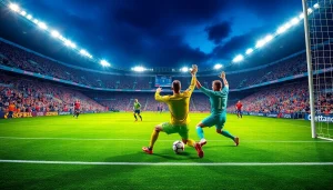 Exciting action of a football match highlighting ผลบอลสด888 in goalkeeping dynamics.