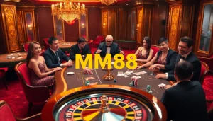 Experience luxury gaming with MM88 at this glamorous casino poker table.