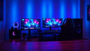 Menampilkan pengalaman bermain qq8821 dalam pengaturan gaming modern yang energik.