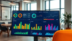 Visualize marketing performance optimization through vibrant analytics dashboard imagery.