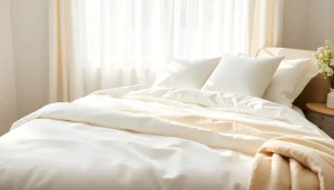 Creëer een serene sfeer met percale katoen beddengoed in een stijlvol interieur.